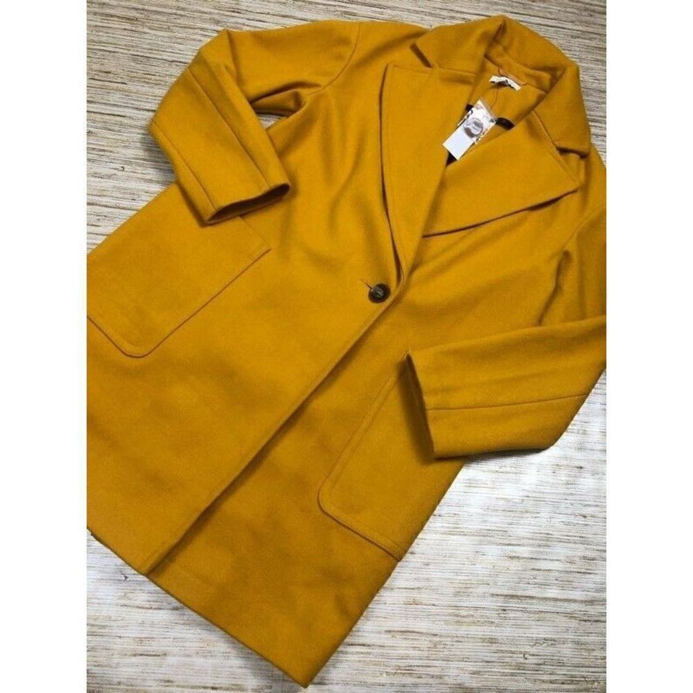 T-115~ Topshop Womens Coat Yellow Button Pockets Notch Lapel Long Sleeves Sz 2